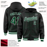 Custom Black Kelly Green-White Curve Lines 3D Pattern Design Bomber Full-Snap Varsity Letterman Hoodie Jacket