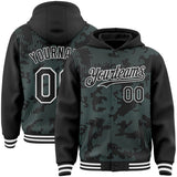 Custom Black Ice Blue-White Curve Lines 3D Pattern Design Bomber Full-Snap Varsity Letterman Hoodie Jacket