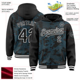 Custom Black Sky Blue-White Curve Lines 3D Pattern Design Bomber Full-Snap Varsity Letterman Hoodie Jacket