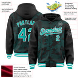 Custom Black Aqua-White Curve Lines 3D Pattern Design Bomber Full-Snap Varsity Letterman Hoodie Jacket