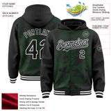 Custom Black Grass Green-White Curve Lines 3D Pattern Design Bomber Full-Snap Varsity Letterman Hoodie Jacket