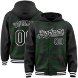 Custom Black Grass Green-White Curve Lines 3D Pattern Design Bomber Full-Snap Varsity Letterman Hoodie Jacket
