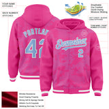 Custom Pink Light Blue-White Curve Lines 3D Pattern Design Bomber Full-Snap Varsity Letterman Hoodie Jacket