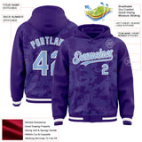 Custom Purple Light Blue-White Curve Lines 3D Pattern Design Bomber Full-Snap Varsity Letterman Hoodie Jacket