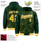 Custom Green Gold-White Curve Lines 3D Pattern Design Bomber Full-Snap Varsity Letterman Hoodie Jacket