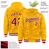Custom Gold Red-White Curve Lines 3D Pattern Design Bomber Full-Snap Varsity Letterman Hoodie Jacket