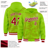 Custom Neon Green Red-White Curve Lines 3D Pattern Design Bomber Full-Snap Varsity Letterman Hoodie Jacket