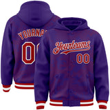 Custom Purple Red-White Curve Lines 3D Pattern Design Bomber Full-Snap Varsity Letterman Hoodie Jacket