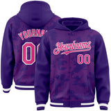Custom Purple Pink-White Curve Lines 3D Pattern Design Bomber Full-Snap Varsity Letterman Hoodie Jacket