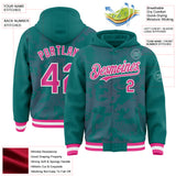 Custom Teal Pink-White Curve Lines 3D Pattern Design Bomber Full-Snap Varsity Letterman Hoodie Jacket