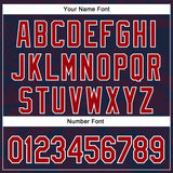 Custom Navy Red-White Curve Lines 3D Pattern Design Bomber Full-Snap Varsity Letterman Hoodie Jacket