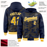 Custom Navy Gold-White Curve Lines 3D Pattern Design Bomber Full-Snap Varsity Letterman Hoodie Jacket