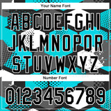 Custom Black Teal-White Geometric Shape 3D Pattern Design Bomber Full-Snap Varsity Letterman Hoodie Jacket