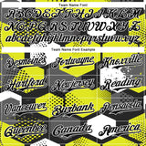 Custom Black Neon Yellow-White Geometric Shape 3D Pattern Design Bomber Full-Snap Varsity Letterman Hoodie Jacket