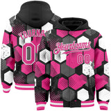Custom Black Pink-White Geometric Shape 3D Pattern Design Bomber Full-Snap Varsity Letterman Hoodie Jacket