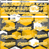 Custom Black Gold-White Geometric Shape 3D Pattern Design Bomber Full-Snap Varsity Letterman Hoodie Jacket