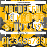 Custom Black Gold-White Geometric Shape 3D Pattern Design Bomber Full-Snap Varsity Letterman Hoodie Jacket