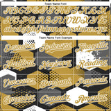 Custom Black Old Gold-White Geometric Shape 3D Pattern Design Bomber Full-Snap Varsity Letterman Hoodie Jacket