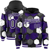 Custom Black Purple-White Geometric Shape 3D Pattern Design Bomber Full-Snap Varsity Letterman Hoodie Jacket