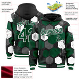 Custom Black Kelly Green-White Geometric Shape 3D Pattern Design Bomber Full-Snap Varsity Letterman Hoodie Jacket