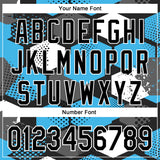 Custom Black Sky Blue-White Geometric Shape 3D Pattern Design Bomber Full-Snap Varsity Letterman Hoodie Jacket