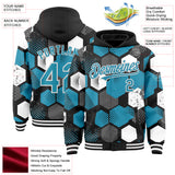 Custom Black Panther Blue-White Geometric Shape 3D Pattern Design Bomber Full-Snap Varsity Letterman Hoodie Jacket