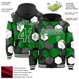 Custom Black Grass Green-White Geometric Shape 3D Pattern Design Bomber Full-Snap Varsity Letterman Hoodie Jacket