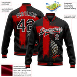 Custom Black Red-White Gothic Crosses 3D Pattern Design Bomber Full-Snap Varsity Letterman Jacket