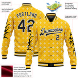 Custom Gold Black-White Gothic Crosses 3D Pattern Design Bomber Full-Snap Varsity Letterman Jacket