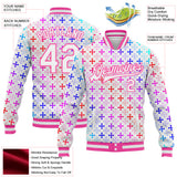 Custom White Pink Gothic Gradient Crosses 3D Pattern Design Bomber Full-Snap Varsity Letterman Jacket