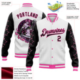 Custom White Black-Pink Y2K Stars 3D Pattern Design Bomber Full-Snap Varsity Letterman Jacket