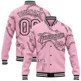 Custom Light Pink Black-White Gothic Crosses 3D Pattern Design Bomber Full-Snap Varsity Letterman Jacket