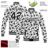 Custom White Black Gothic Crosses 3D Pattern Design Bomber Full-Snap Varsity Letterman Jacket