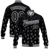 Custom Black White Gothic Glitter Crosses 3D Pattern Design Bomber Full-Snap Varsity Letterman Jacket