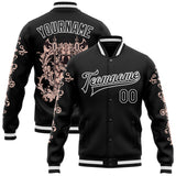 Custom Black White Gothic Skull 3D Pattern Design Bomber Full-Snap Varsity Letterman Jacket