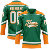 Custom Kelly Green White-Bay Orange Hockey Lace Neck Jersey