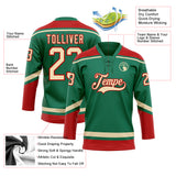 Custom Kelly Green City Cream-Red Hockey Lace Neck Jersey