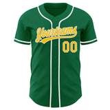 Custom Kelly Green Yellow-White Authentic Baseball Jersey
