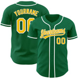 Custom Kelly Green Yellow-White Authentic Baseball Jersey