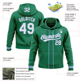 Custom Stitched Kelly Green White-Light Blue Baseball Pullover Sweatshirt Hoodie