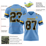 Custom Light Blue Black-Gold Authentic Football Jersey