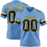 Custom Light Blue Black-Gold Authentic Football Jersey