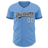 Custom Light Blue Black-White Authentic Baseball Jersey