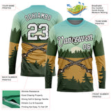 Custom Ice Blue White-Black 3D Hunting Tool Gun Long Sleeve Performance T-Shirt