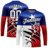 Custom Royal Red-Black 3D Animal Deer Hunting Texas Flag Long Sleeve Performance T-Shirt