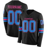 Custom Black Powder Blue-Pink Long Sleeve Authentic Football Jersey