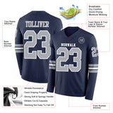 Custom Navy Gray-White Long Sleeve Authentic Football Jersey