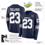 Custom Navy White-Gray Long Sleeve Authentic Football Jersey