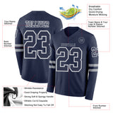 Custom Navy White-Gray Long Sleeve Authentic Football Jersey