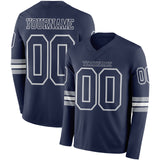 Custom Navy White-Gray Long Sleeve Authentic Football Jersey